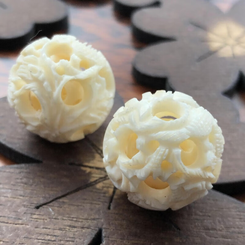 祥源昌猛犸象牙鬼工球玲珑球雕刻圆珠层层转动吊坠配饰手串搭配 12mm