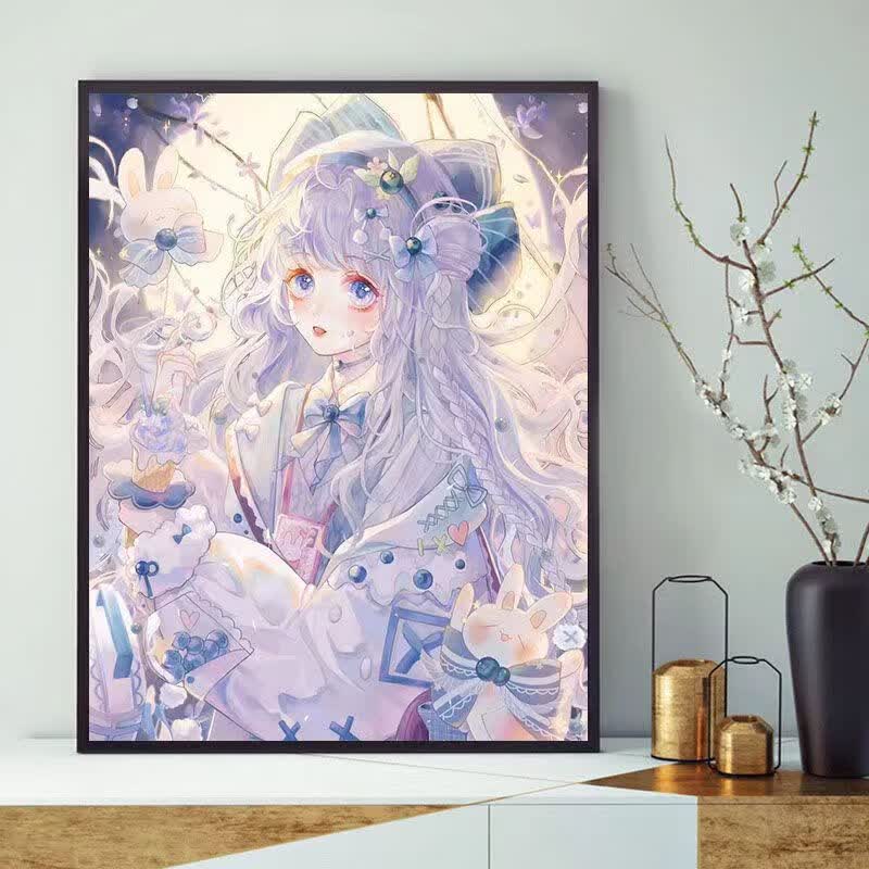 满钻可爱手工粘贴钻画送闺蜜生日礼物 动漫女孩a30*40画布 钻 工具包
