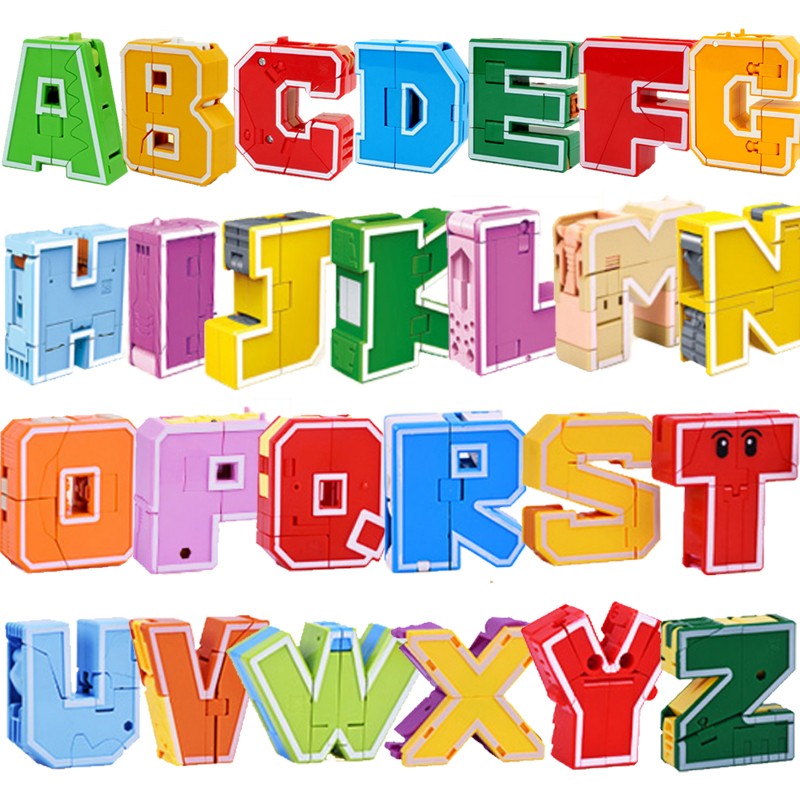 微凡嘉(weifanjia)字母变形玩具金刚战队数字机器人恐龙动物儿童字母