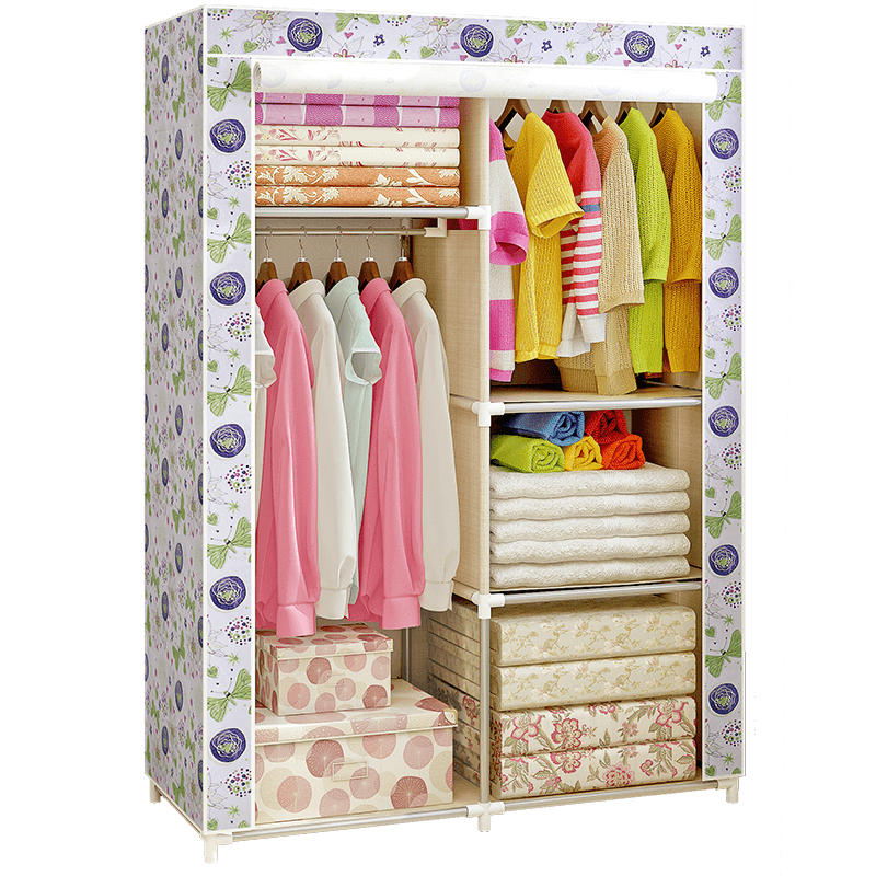 索尔诺 布衣柜家用出租房宿舍卧室布衣橱 宿舍寝室收纳柜子衣服柜加固钢管单人简易衣柜组合衣柜 荷塘花1303送侧布