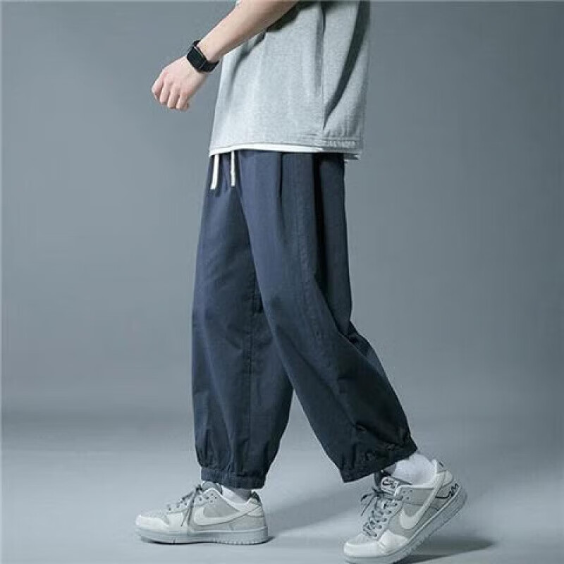 焱思泰日系cityboy藏青色裤子男夏季薄款美式工装裤直筒九分哈伦灯笼