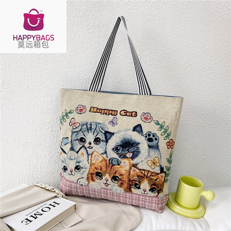 包女时尚休闲学生外出饭盒包卡通袋上班手提包通勤托特包 五只小猫