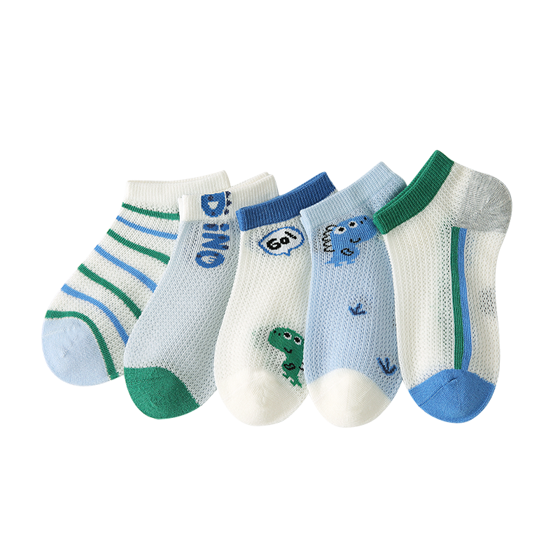 六指鼠儿童袜子男童宝宝小孩精梳棉男孩卡通透气大网眼船袜夏季薄款 30F 网眼（松鼠乐园） 5双 均码 建议7-8周岁(袜标9-12岁)