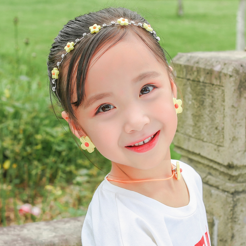 儿童耳环耳夹无耳洞有女童女孩假耳饰公主可爱时尚无痛小学生时尚 桔