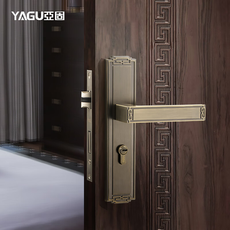 亚固（YAGU）青古铜新中式门锁室内卧室门锁房门锁门把手木门锁房间门锁静音锁 青古铜门锁 右开门室内门锁
