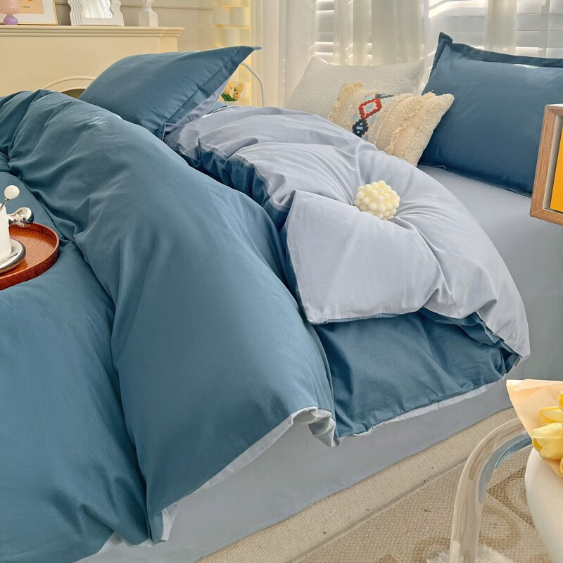 恒源祥 被套 纯棉被套单件全棉舒适简约北欧风纯色被罩单双人被套 宝蓝＋月白兰 150*200cm