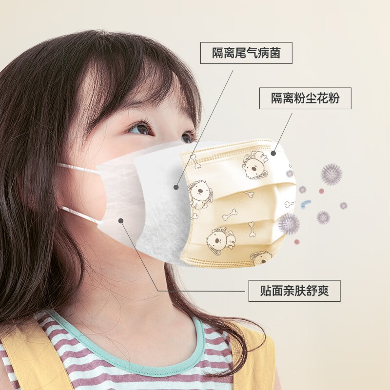 维德（WELLDAY）一次性外科儿童口罩灭菌级挂耳式三层防护防细菌飞沫轻薄透气口罩 【100只】小黄狗儿童外科口罩