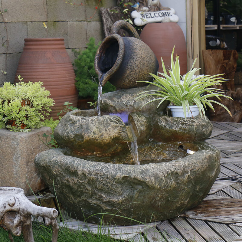 南啵丸新中式庭院景观户外喷泉流水鱼池假山造景花园装饰水池摆件工艺