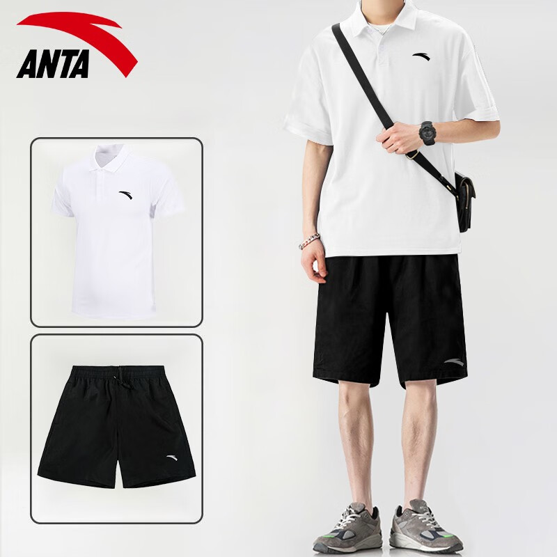安踏高尔夫服装男休闲套装polo衫秋季新款套装翻领短袖t恤裤子运动服