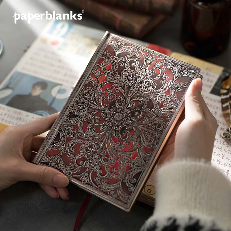paperblanks复古笔记本古银窗花系列记事本日记本本子软壳手账手帐本学习学生复古文具礼物石榴石 【软壳绑带款】石榴石/中本/无线