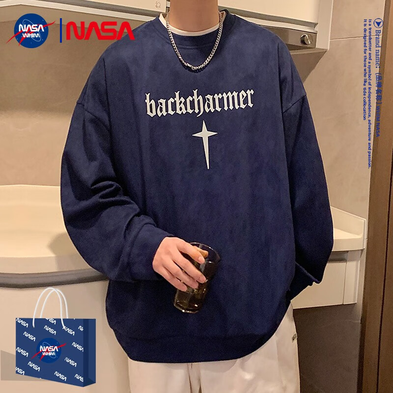 whim nasa卫衣男士春季新款麂皮绒潮牌美式复古男休闲上衣服情侣装