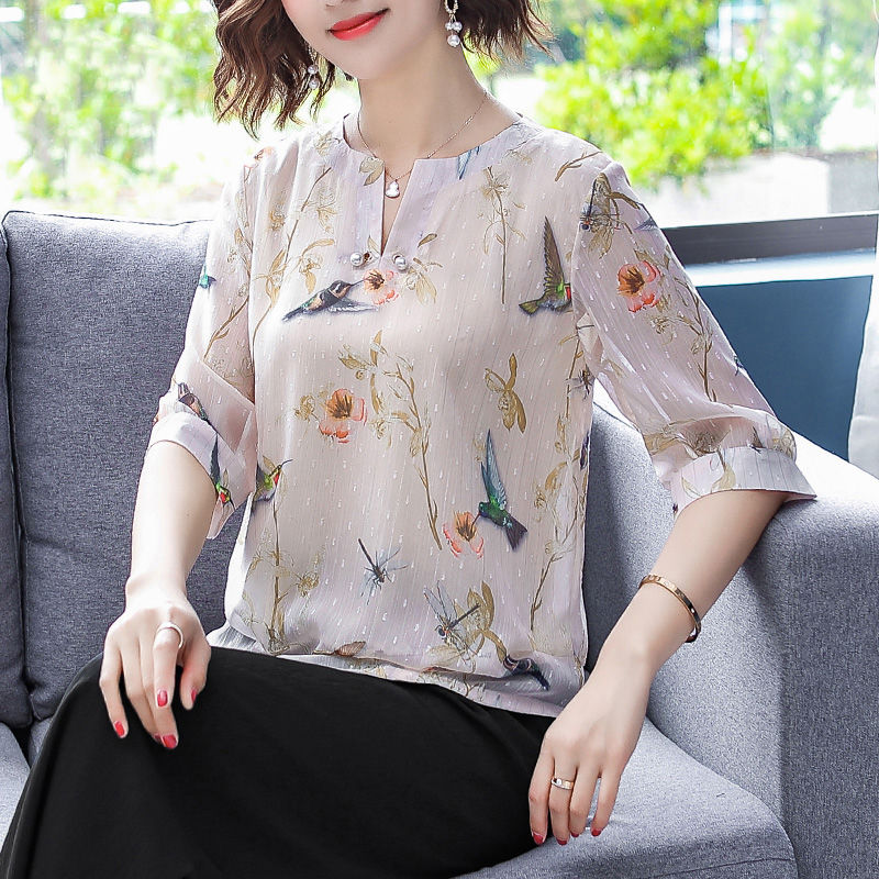 中年女夏装洋气高贵套装2019新款母亲节衣服妈妈装夏装两件套雪纺