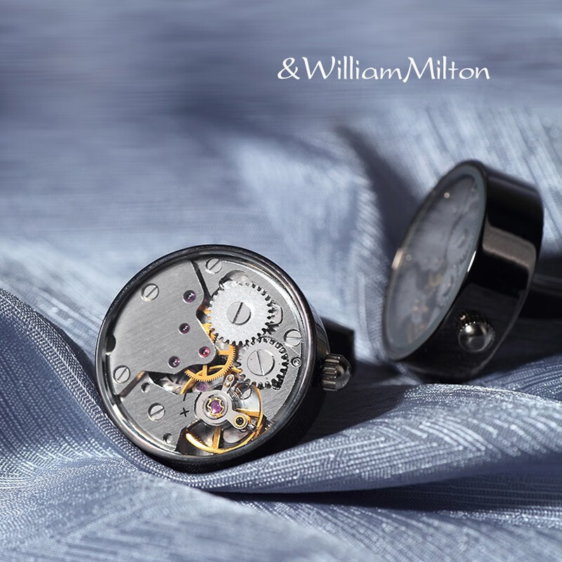 WILLIAM MILTON限量版可转动机芯袖扣男士高端机械风法式衬衫袖口扣定制礼盒装 黑色机芯袖扣