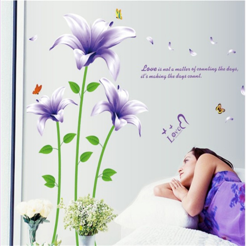 紫色百合花海报贴浪漫梦幻植物花卉墙贴阳台家具玻璃房门橱窗装饰背景
