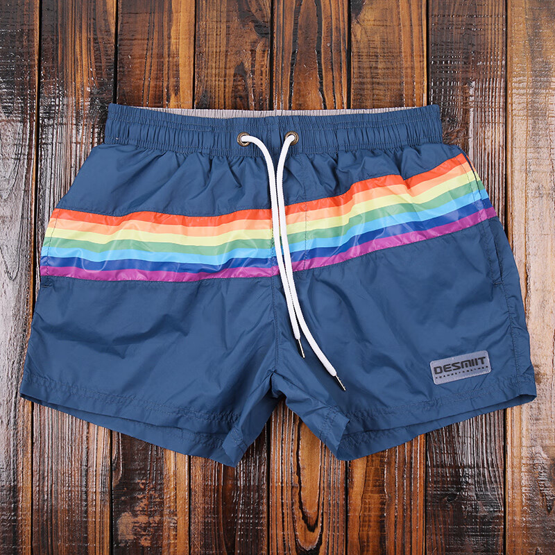 desmiit夏天短裤男运动跑步休闲健身训练速干轻薄透气裤衩彩虹条纹三