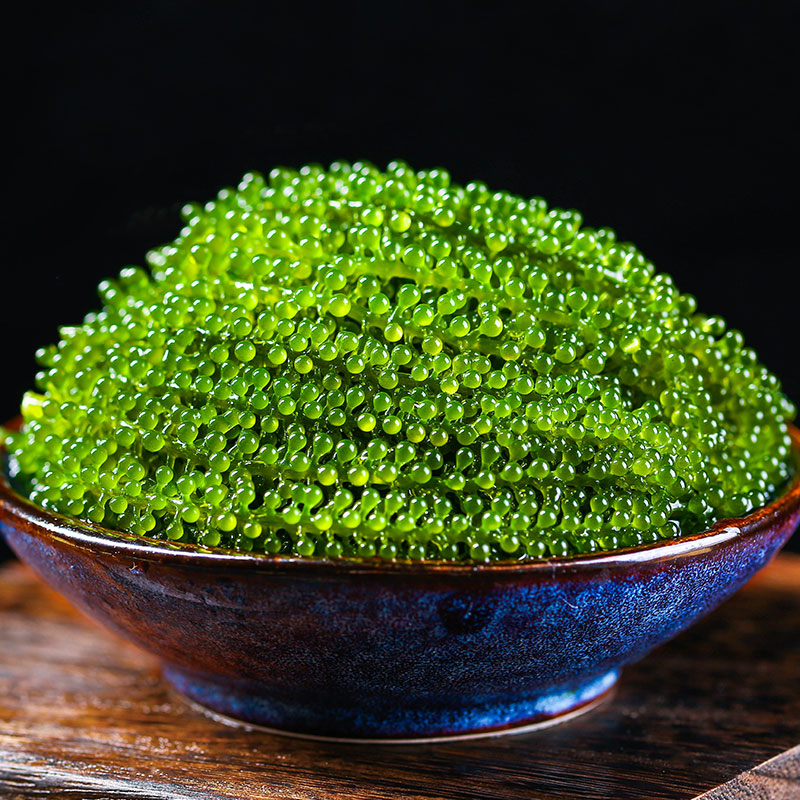 时寐即食盐渍海葡萄新鲜凉拌菜海藻菜袋鱼子酱寿司 200g .