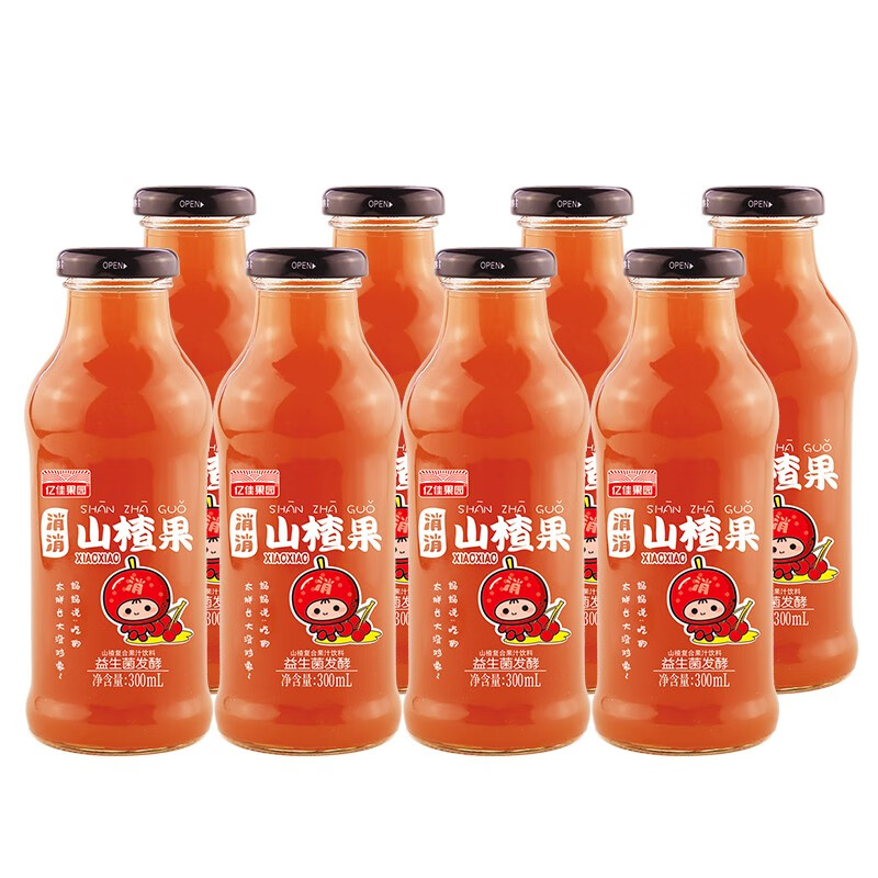 亿佳果园 山楂汁发酵果汁饮料整箱量贩装300ml*8玻璃瓶