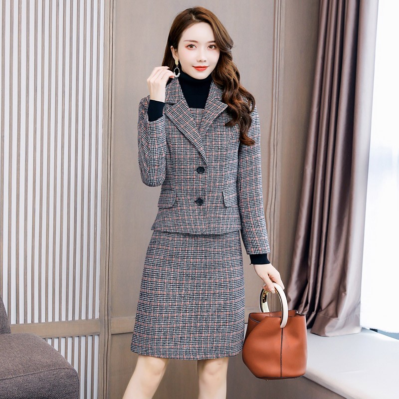 衣典零一毛呢两件套套装裙2020秋装新款时尚套装秋冬季女装韩版显瘦小