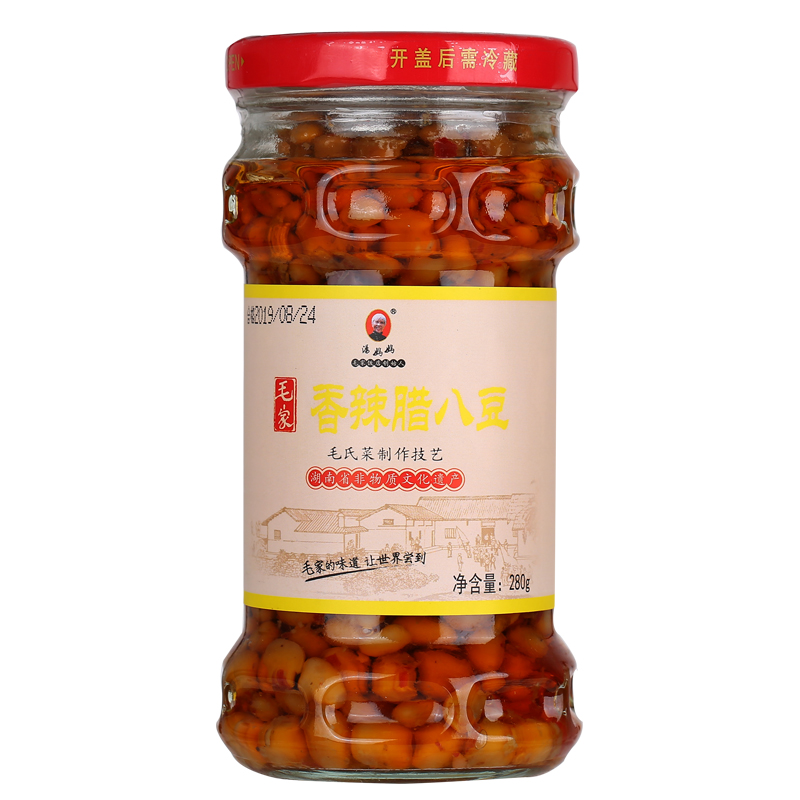毛家食品 香辣腊八豆湖南特产拌面酱开胃下饭菜280g瓶装