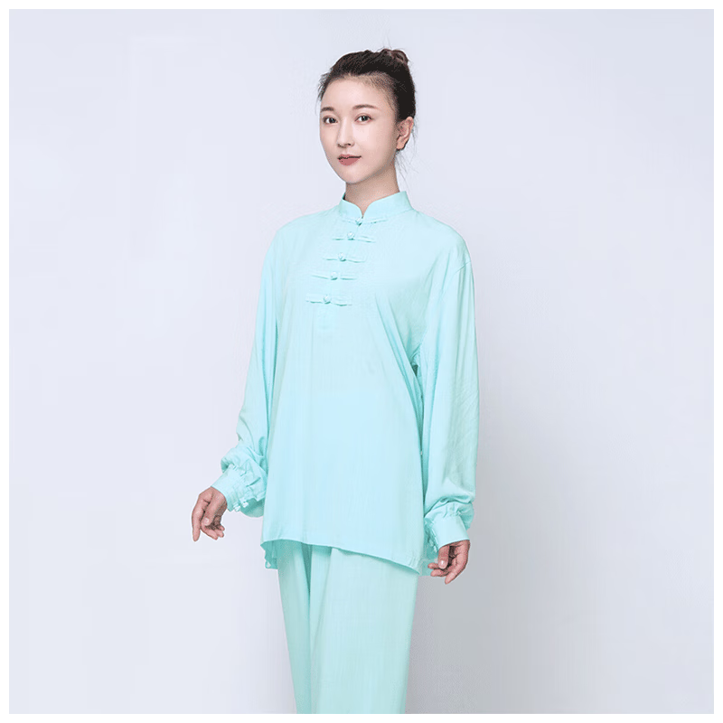 太极服秋冬款女士款飘逸春秋太极拳练功服棉麻服装亚麻秋季 薄荷绿