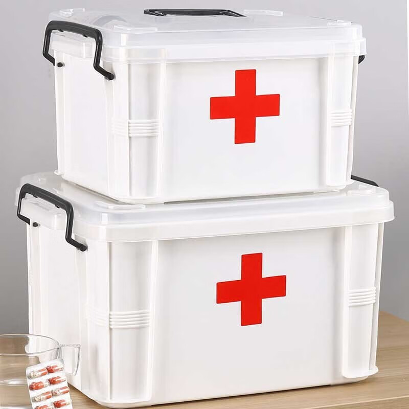 冇力 药箱 收纳盒医药箱收纳箱特大号家用药箱急救箱 双层白色