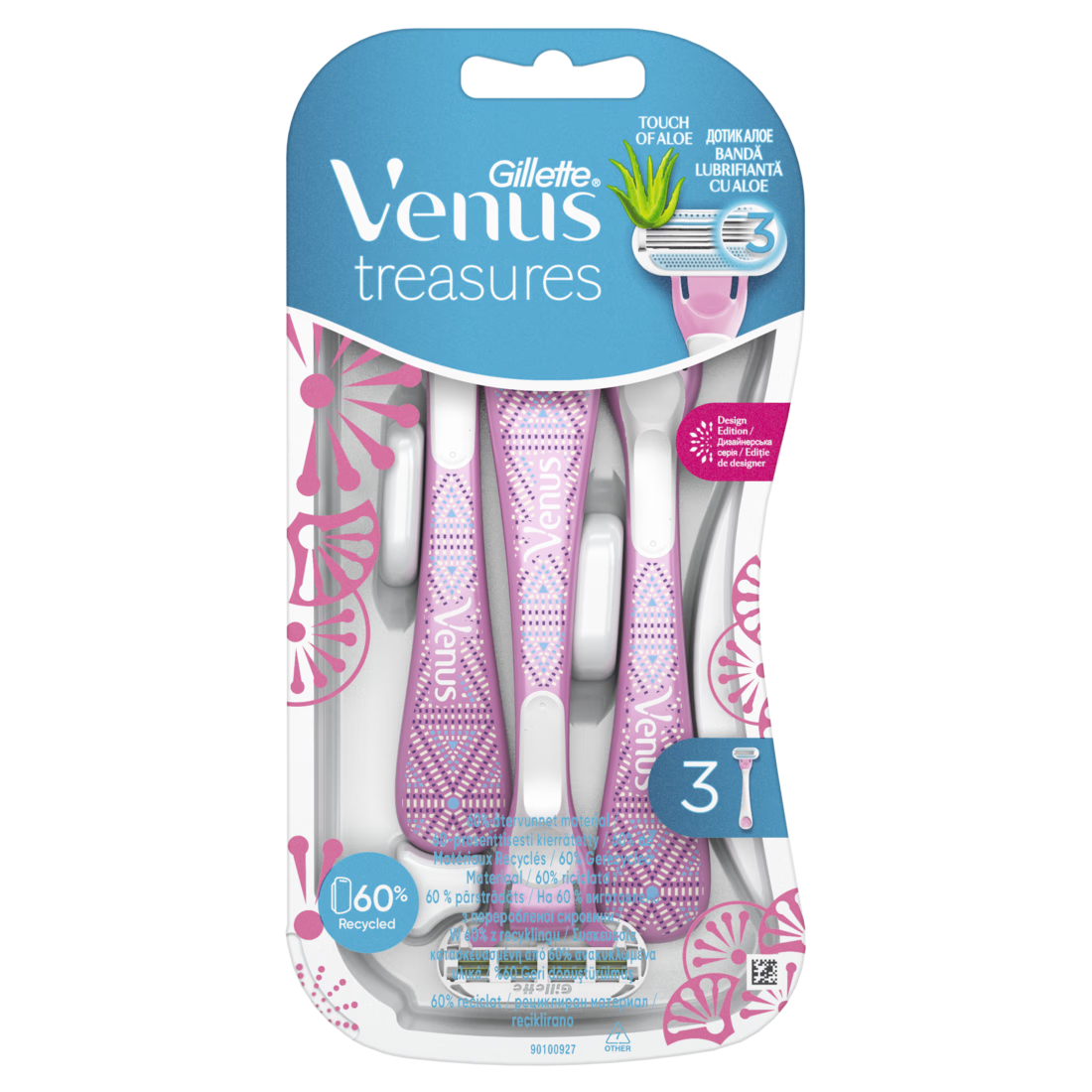 VENUS蘆薈3層刀片刮毛刀3把女士專用美膚手動除毛刀腋下剃毛器