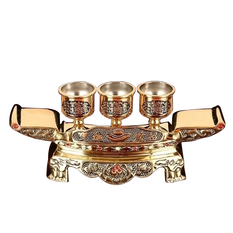 盛凡 高腳供水杯酒杯黃銅酒杯茶杯供奉關(guān)公財神銅供杯供具 9寸招財款案臺（不含水杯）