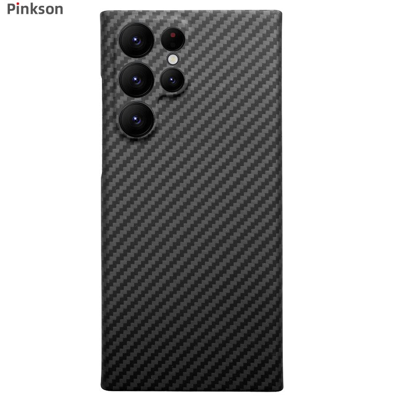 Pinkson 三星手机壳凯夫拉芳纶纤维碳纤维保护套超薄轻磨砂散热男士新潮款防摔散热高档商务轻奢防滑 【黑色-精孔】1500D芳纶 【三星Galaxy S24 Ultra】