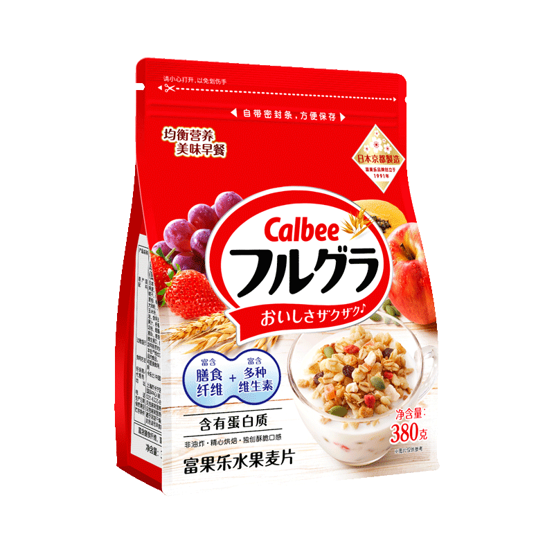 卡乐比Calbee日本进口水果麦片380g价格走势，诱人口感和优质制作体验|查冲饮谷物商品历史价格走势