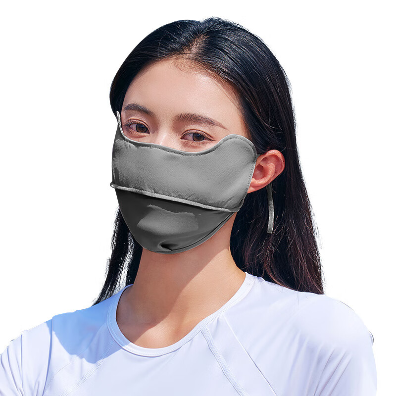 冰丝面罩全脸脸罩骑行透气遮阳百搭大帽檐脸基尼口罩 深灰【纯色V脸】 均码