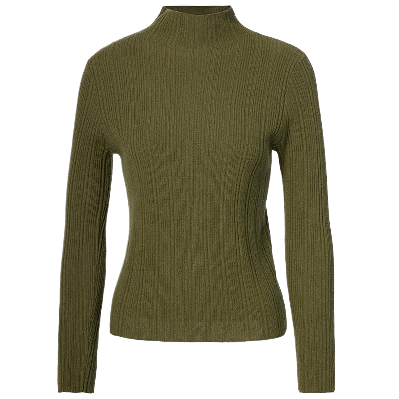 皮皮狗冬季新款 時(shí)尚半高領(lǐng)抽條羊絨衫女長袖通勤休閑針織上衣 D12橄欖綠 L 165/88A
