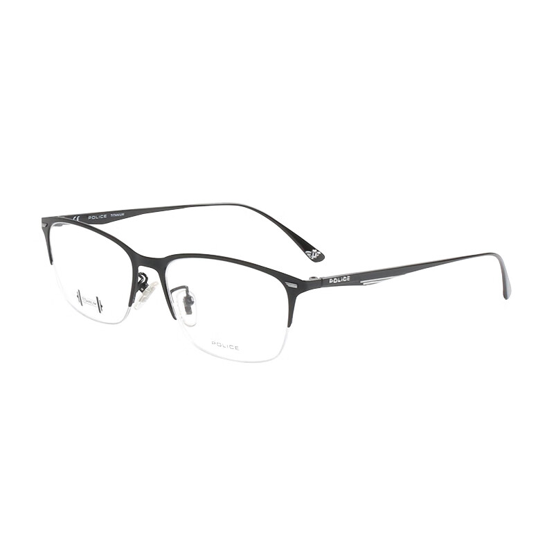 POLICE 男款黑色镜框黑色镜腿钛合金半框光学眼镜架眼镜框 VPL710K-0530 55MM