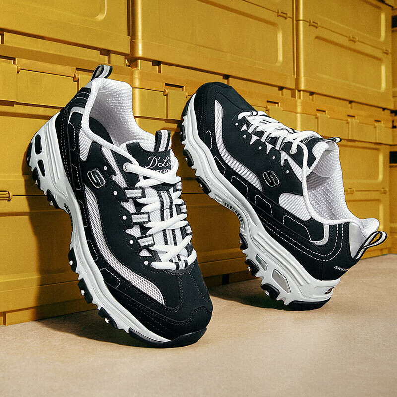 斯凯奇（Skechers）熊猫鞋男 D'LITES时尚潮流舒适透气运动休闲鞋 894129-BKW 42