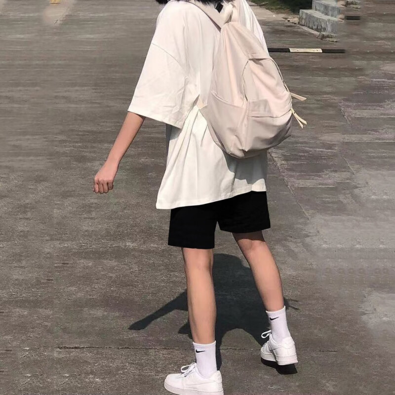熙叙晨运动套装女夏季2022新款宽松休闲百搭短袖T恤+阔腿五分裤子ins潮 黑色短裤 【单件】 L怎么看?