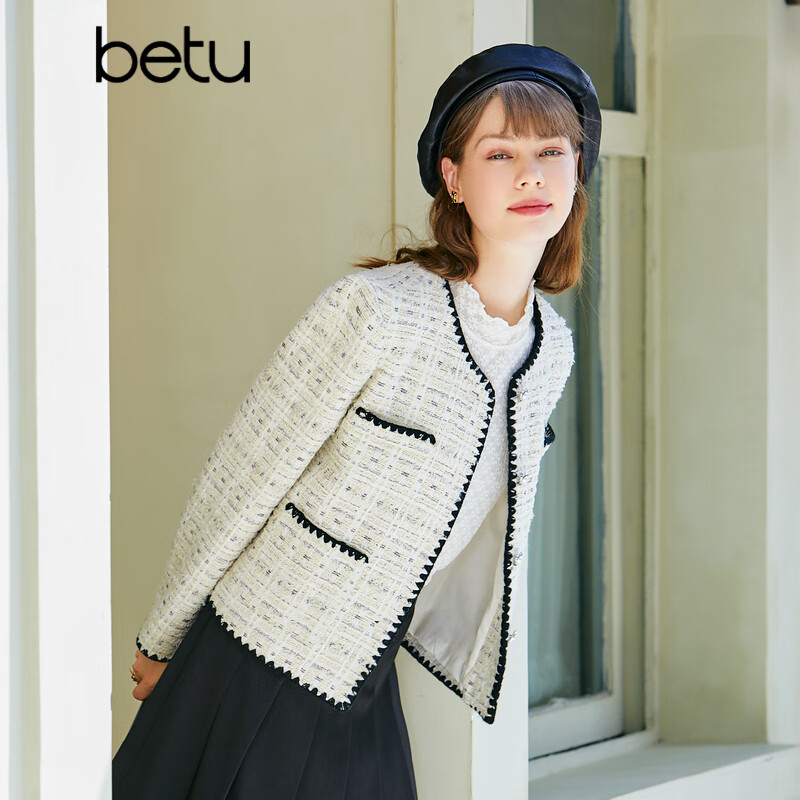 betu百图女装2023春季新款短外套圆领小香风短款外套女2301T39 浅杏色 M怎么样,好用不?