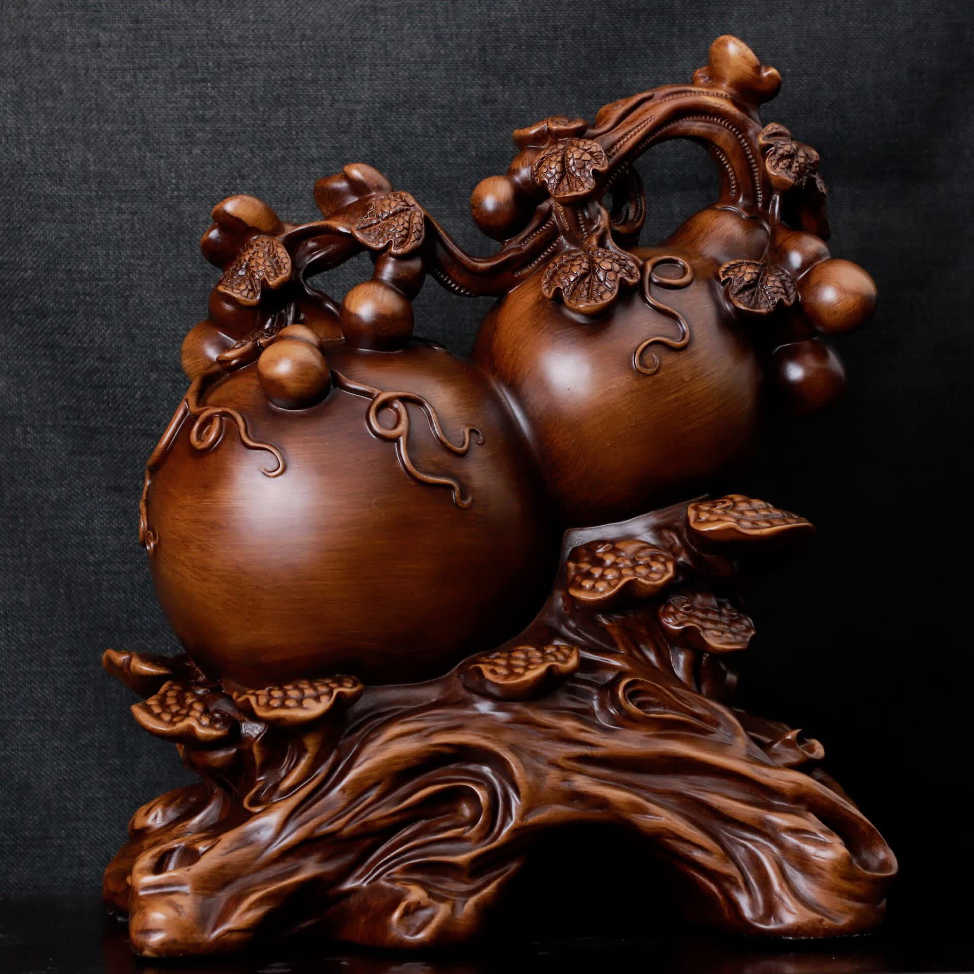 立向仿檀木如意葫芦树脂工艺品中式家居摆件装饰客厅酒柜摆件创意礼品