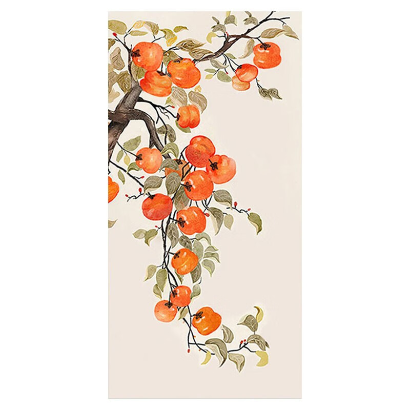 彩象纯手绘事事如意手绘油画心想柿成新中式柿子装饰画客厅入户玄关画