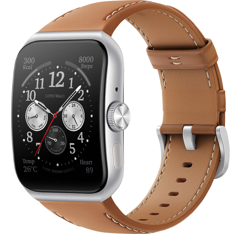 OPPO Watch 3 Pro eSIM智能手表 1.91英寸 银色表壳 漠棕真皮表带 (北斗、GPS、血氧、ECG)