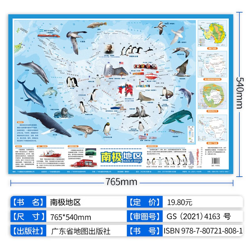 新华书店 南极地区挂图 覆膜防水趣味地图 一图全览地理知识