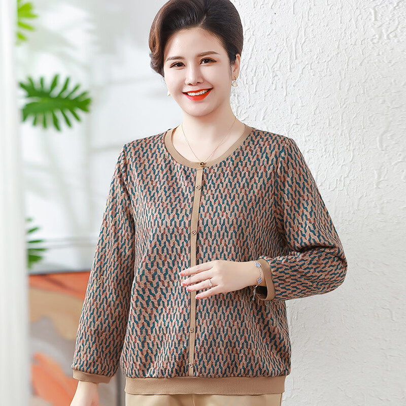 榄舍胖妈妈200斤洋气长袖T恤秋装可穿200斤中老年女格子打底宽松上衣 红色 7XL 建议180-200斤