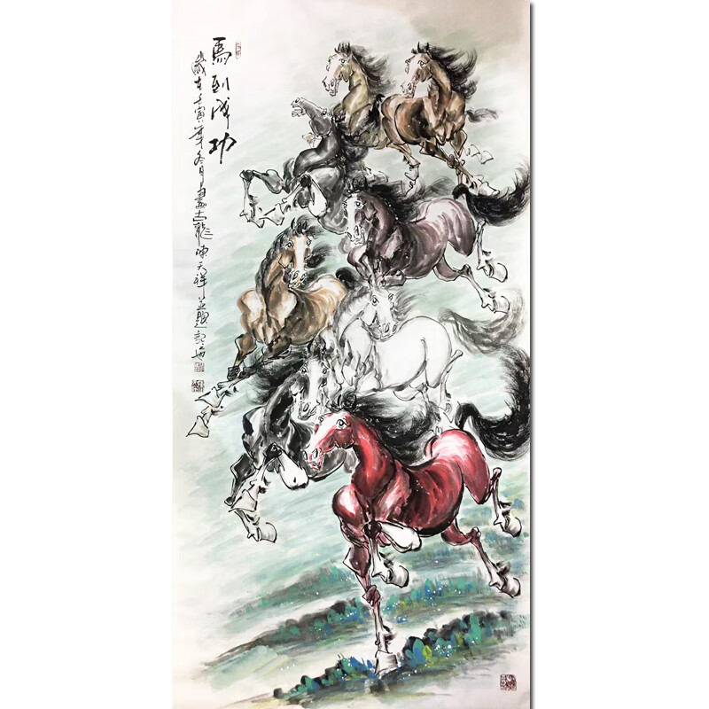 陈天祥八骏图《马到成功》纯手绘真迹 客厅画玄关装饰画 艺术品挂画