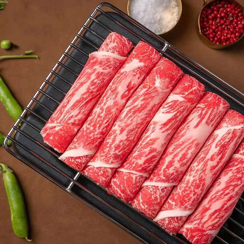 舍曼 澳洲雪花肥牛卷m9 谷饲和牛肉原切大米龙火锅寿喜锅家庭烤肉食材