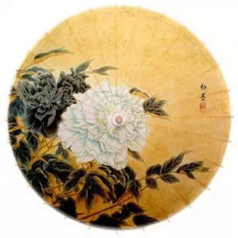 老式油布伞 黄底牡丹传统油纸伞房屋复古吊顶天花板装饰跳舞伞古 直径