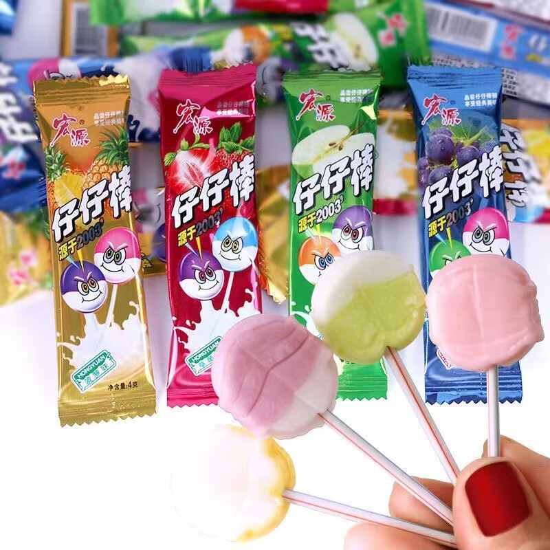 不二家棒棒糖60支裝香橙味糖果休閑小零食健康水果糖多種 仔仔棒4根