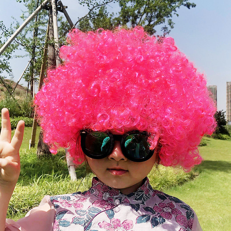 儿童爆炸头假发短卷发彩色成人球迷装扮搞笑小丑表演道具头饰发套