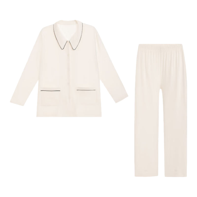 愛慕內(nèi)衣女翻領(lǐng)長袖長褲睡衣家居服套裝灼華AM46A471白色170