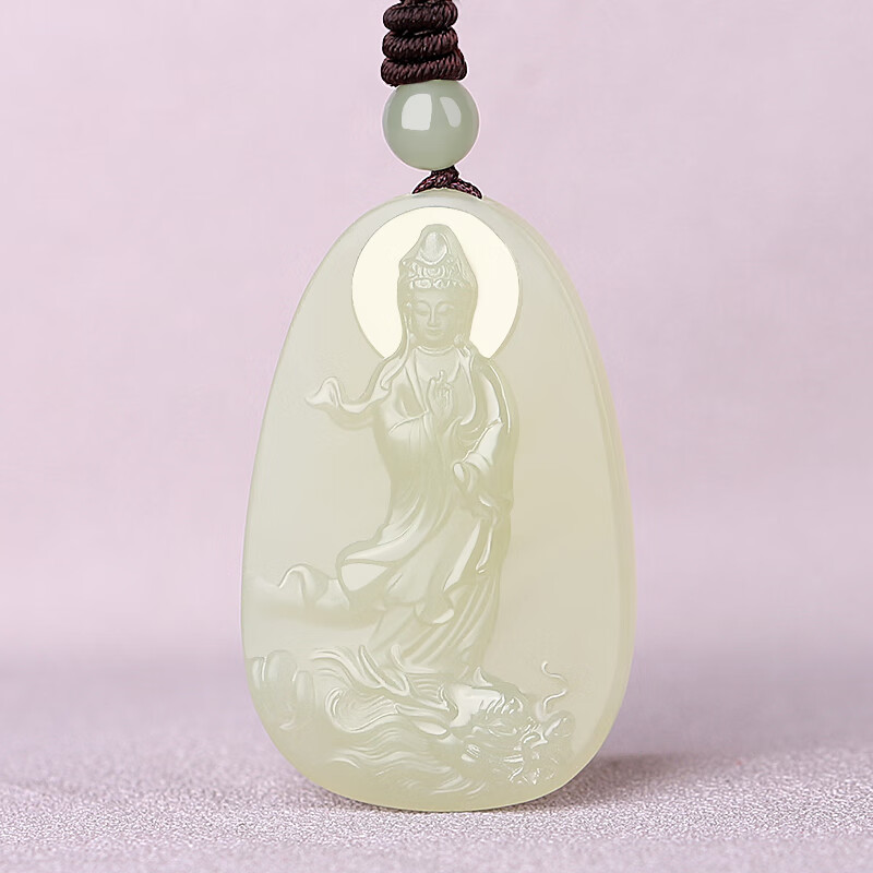 九福润和田玉观音吊坠男青白玉乘龙观音菩萨玉坠玉石挂件玉佩玉牌男款