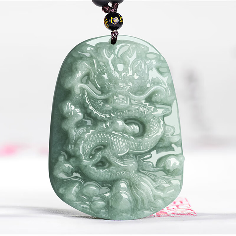 静汝玉【珠宝严选】缅甸a货天然翡翠龙牌吊坠男糯种生肖龙玉坠龙腾