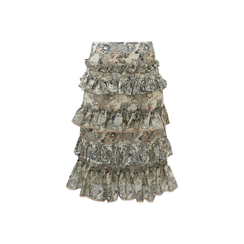 LULUALWAYS���̳�ͬ�24�ļ��¿�ʱ��ŷ��ɴӡ������ȹ�����ȹ ����ɫ S