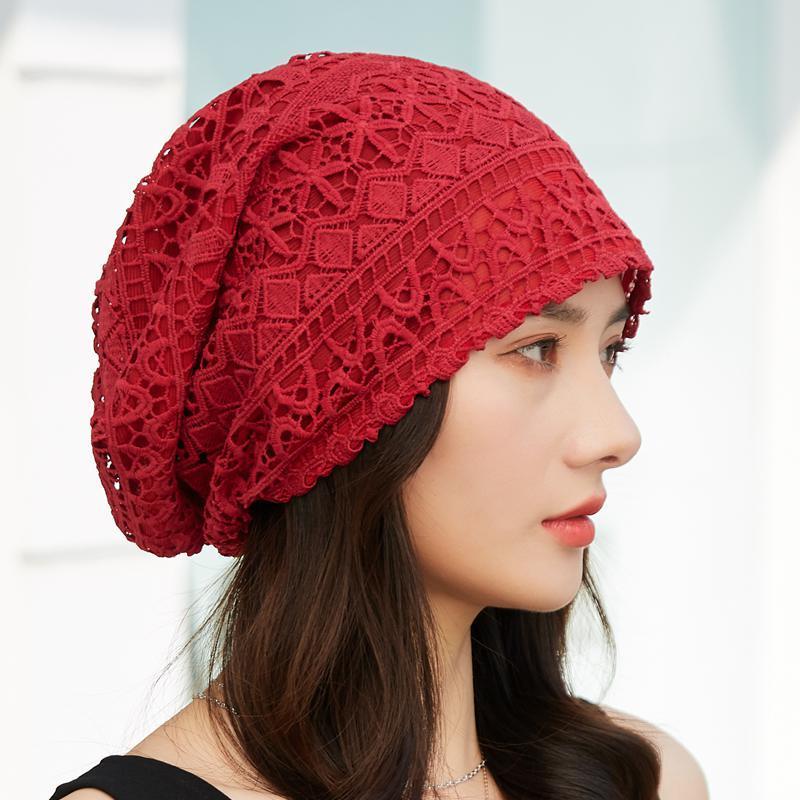 遮白发的帽子帽子女薄款镂空蕾丝钩花头巾帽透气网眼帽春夏空调睡帽